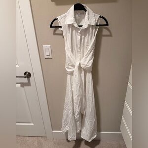 Zara White Midi Dress with Tie Waist
